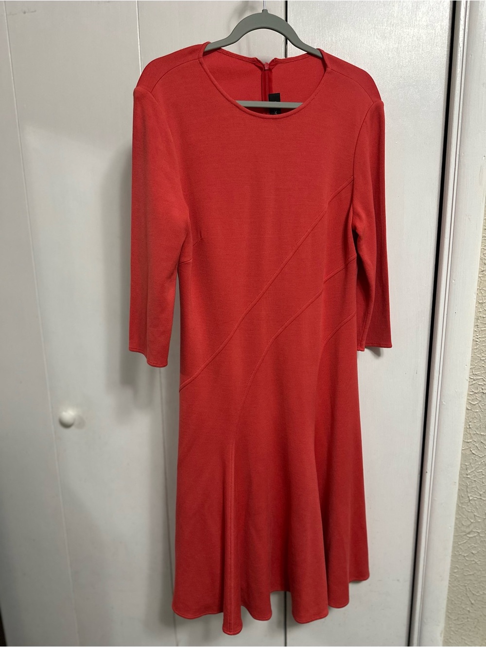 St. John Coral/Light Red Long-Sleeve A-Line Knit Dress